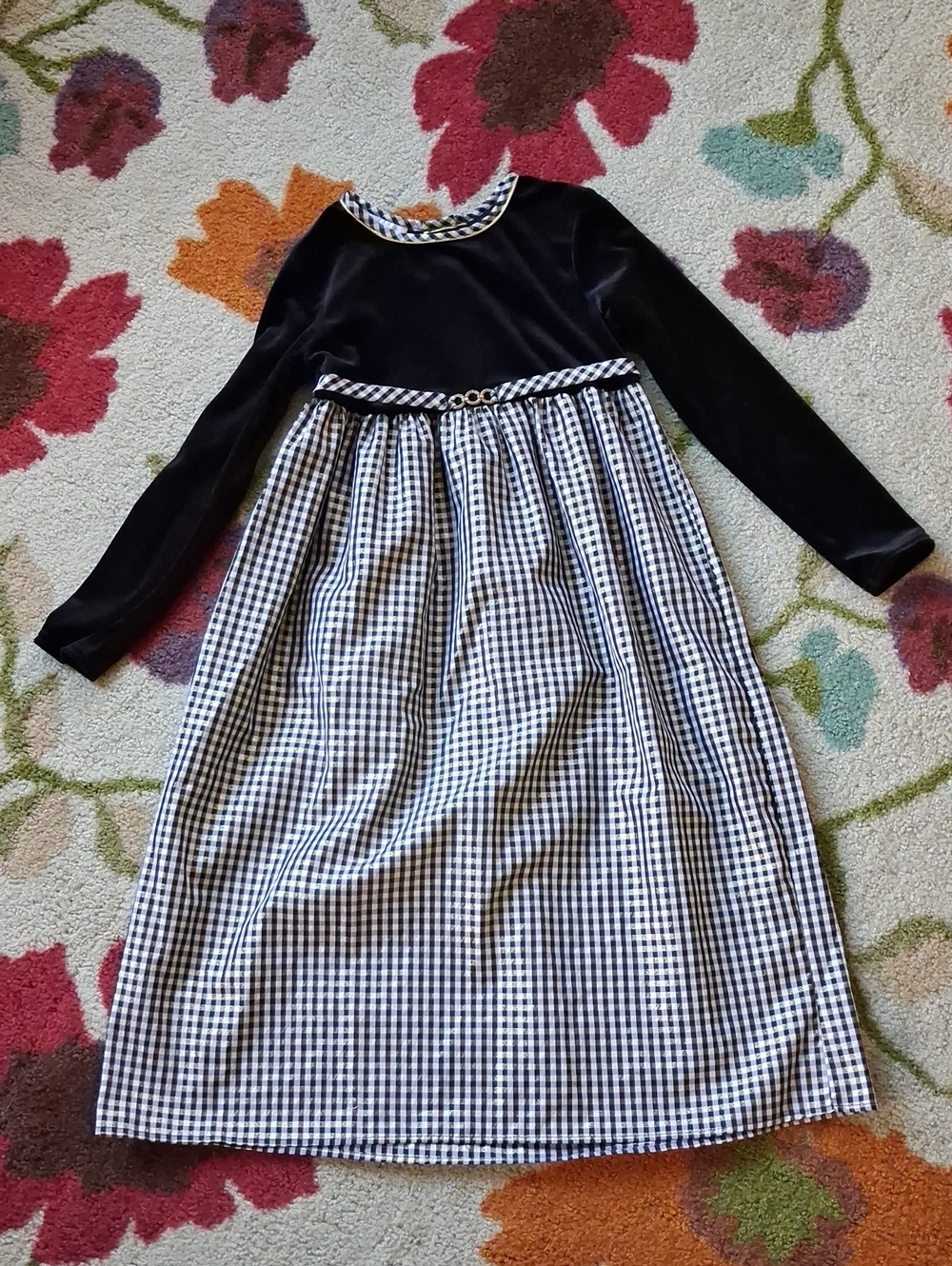 Youngland Black Velvet Bodice with Black-and-White Gingham Skirt